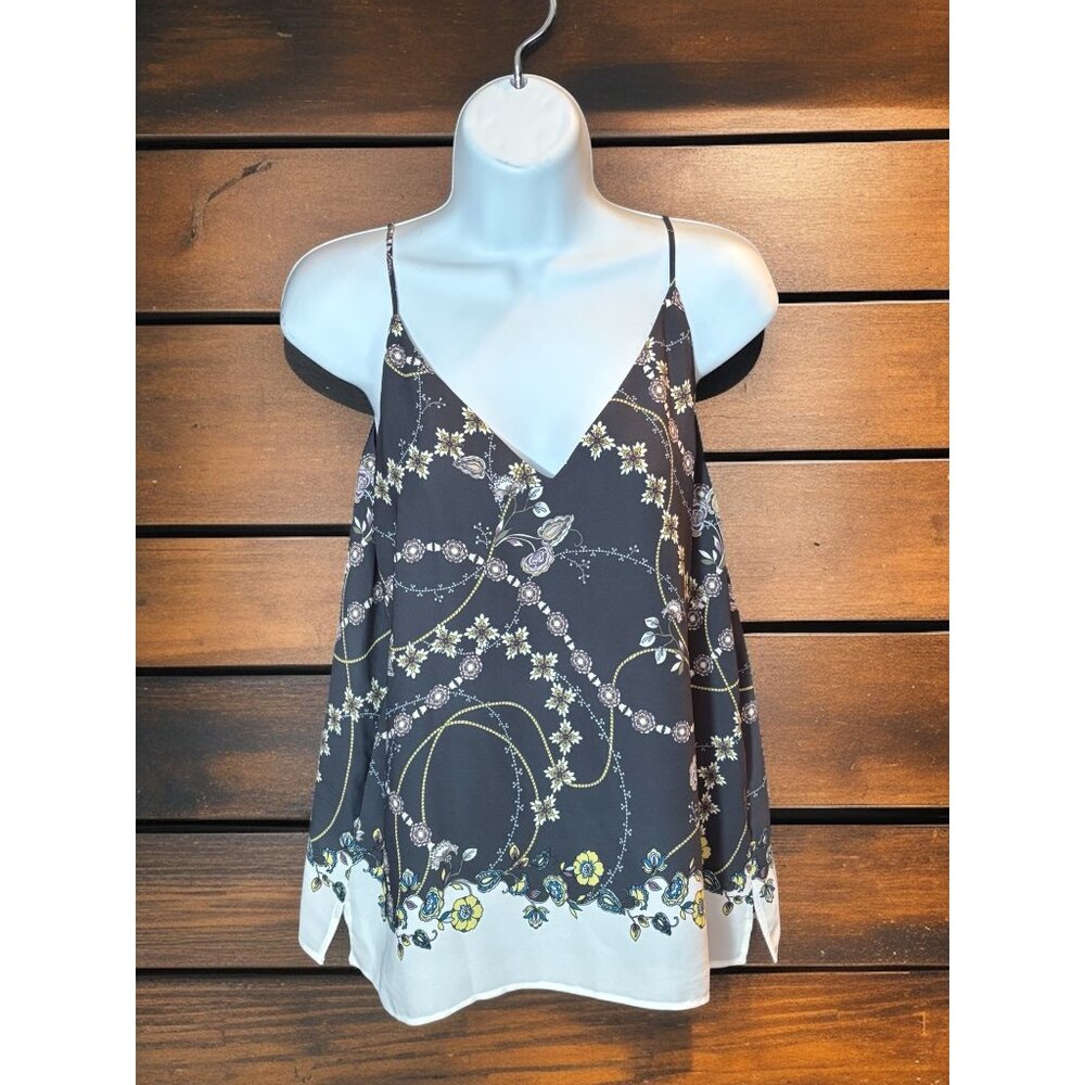 Loft Floral Print Spaghetti Strap V-Neck Top With Border Design